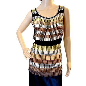 Nic+Zoe Sleeveless Knit Top Womens Sz M Geometric Honeycomb Print Black Brown Go